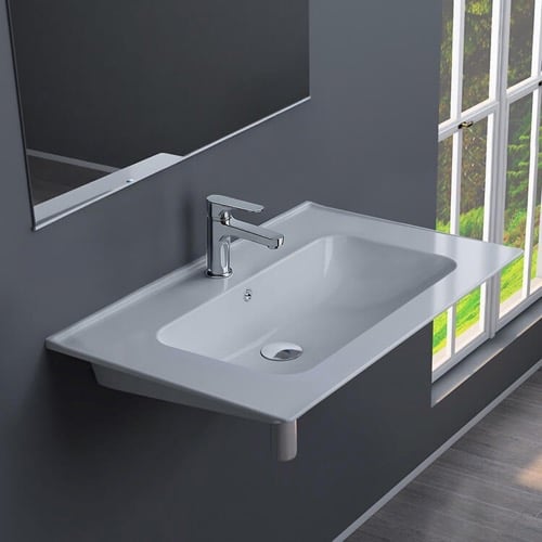 Rectangular White Ceramic Wall Mounted Sink CeraStyle 042000-U