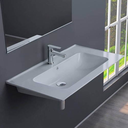 Rectangular White Ceramic Wall Mounted Sink CeraStyle 042200-U