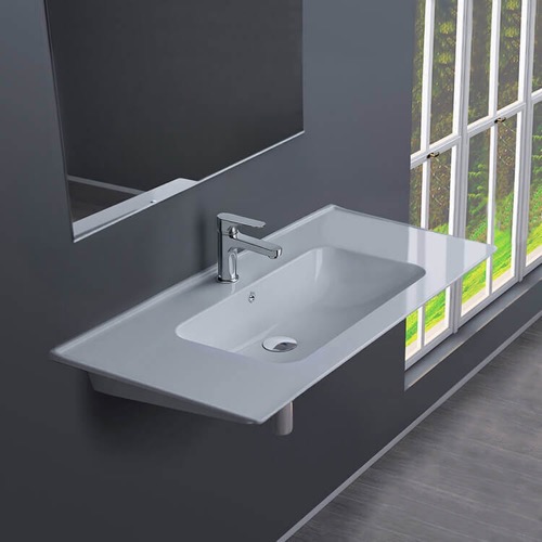 Rectangular White Ceramic Wall Mounted Sink CeraStyle 042300-U