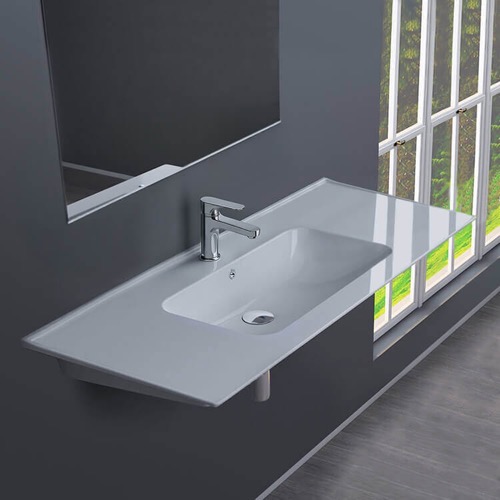 Rectangular White Ceramic Wall Mounted Sink CeraStyle 042500-U