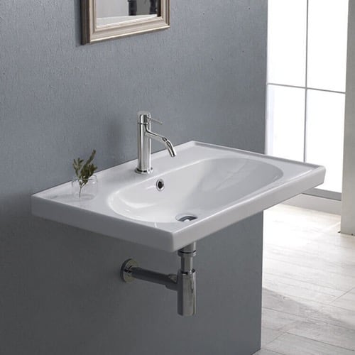 Rectangular White Ceramic Wall Mounted or Drop In Bathroom Sink CeraStyle 043100-U