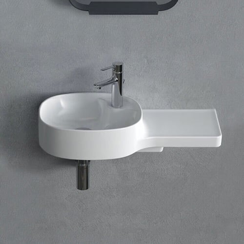 Narrow Ceramic Wall Mounted Sink With Counter Space CeraStyle 043700-U