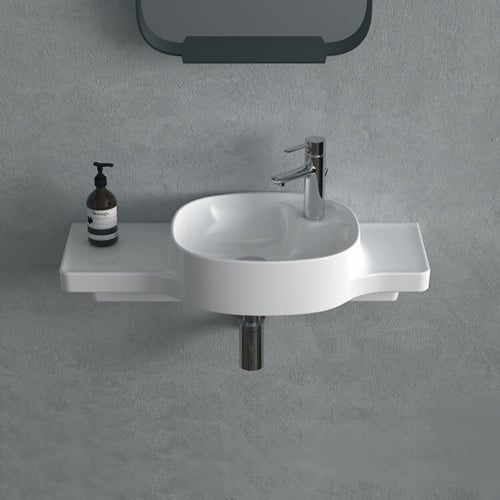 Narrow Ceramic Wall Mounted Sink With Counter Space CeraStyle 043800-U