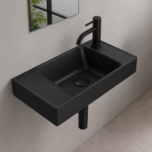 Small Bathroom Sink, Black, Wall Mounted or Drop In Ceramic CeraStyle 044407-U-97