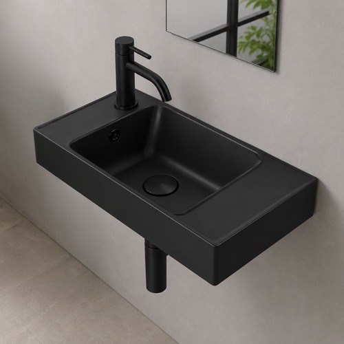 Small Bathroom Sink, Black, Wall Mounted or Drop In Ceramic CeraStyle 044507-U-97