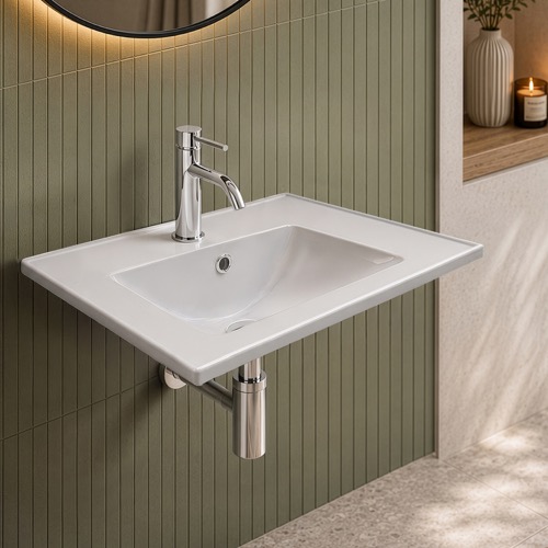 Wall Mount Sink - 22 Inch, Rectangular, Modern, Ceramic CeraStyle 047200-U