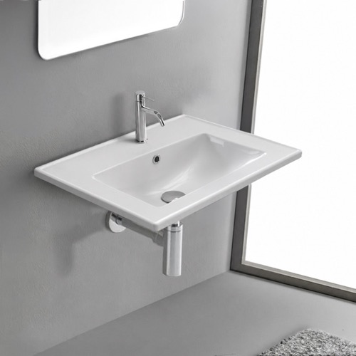 Rectangular White Ceramic Wall Mount or Drop In Bathroom Sink CeraStyle 047200-U