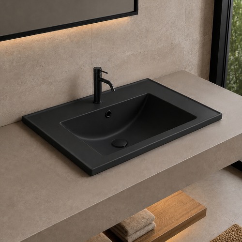 Drop In Sink - 26 Inch, Rectangular, Modern, Ceramic, Matte Black CeraStyle 047307-U/D-97