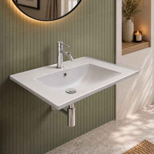 Wall Mount Sink - 30 Inch, Rectangular, Modern, Ceramic CeraStyle 047400-U