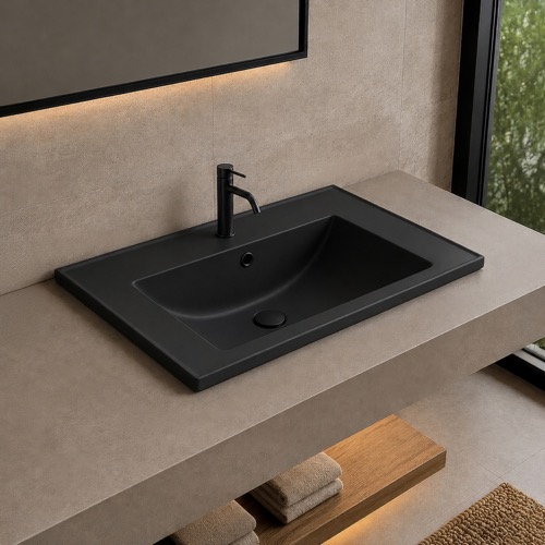 Drop In Sink - 30 Inch, Rectangular, Modern, Ceramic, Matte Black CeraStyle 047407-U/D-97