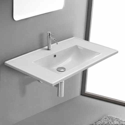 Rectangular White Ceramic Wall Mount or Drop In Bathroom Sink CeraStyle 047500-U