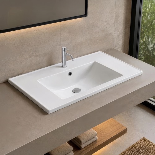 Drop In Sink - 34 Inch, Rectangular, Modern, Ceramic CeraStyle 047600-U/D