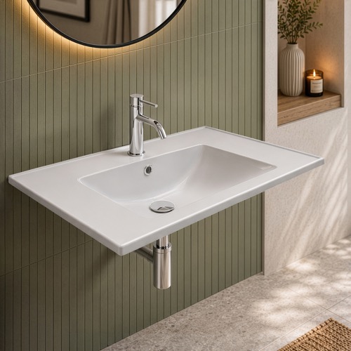 Wall Mount Sink - 34 Inch, Rectangular, Modern, Ceramic CeraStyle 047600-U