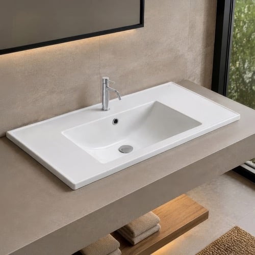 Drop In Sink - 40 Inch, Rectangular, Modern, Ceramic CeraStyle 047800-U/D