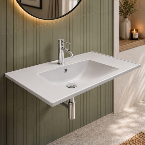 Wall Mount Sink - 40 Inch, Rectangular, Modern, Ceramic CeraStyle 047800-U
