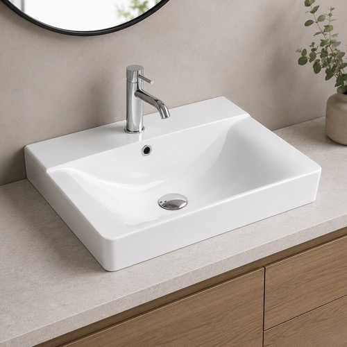 Drop In Sink in Ceramic, Modern, Rectangular CeraStyle 069300-U/D