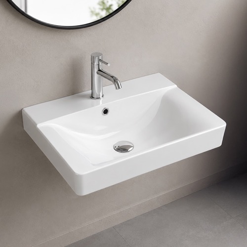 Rectangular White Ceramic Wall Mounted or Drop In Bathroom Sink CeraStyle 069300-U