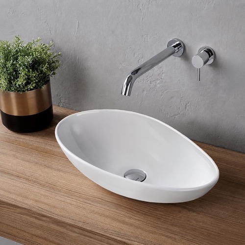 Oval-Shaped White Ceramic Vessel Sink CeraStyle 072100-U