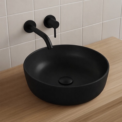 Round Black Vessel Sink in Ceramic CeraStyle 076107-U-97