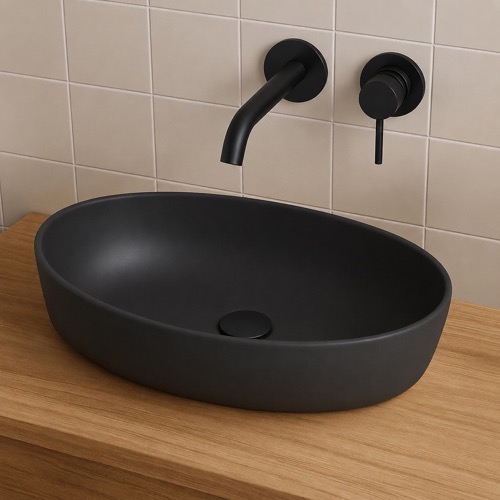 Black Ceramic Oval Vessel Bathroom Sink CeraStyle 076207-U-97