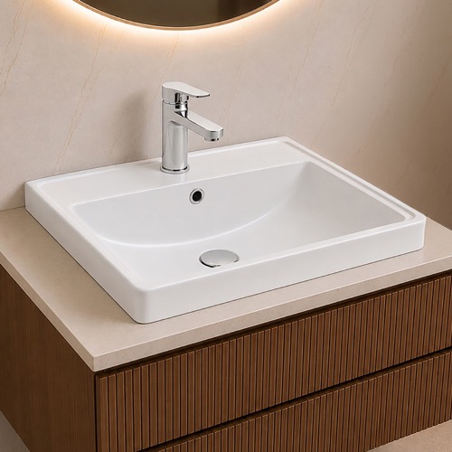 Rectangle White Ceramic Drop In Sink CeraStyle 077800-U/D
