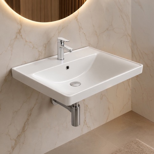 Rectangle White Ceramic Wall Mounted or Drop In Sink CeraStyle 077800-U
