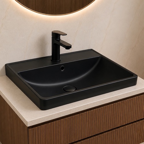 Black Ceramic Bathroom Sink, Drop In CeraStyle 077807-U/D-97