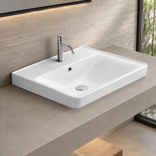 Rectangle White Ceramic Drop In Sink CeraStyle 077900-U/D
