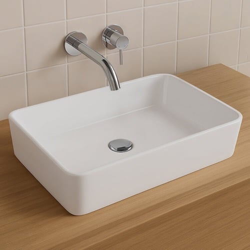 Vessel Sink, Rectangular, White Ceramic CeraStyle 078400-U
