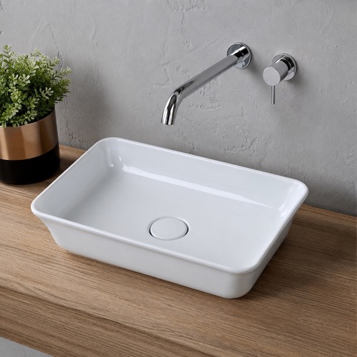 Vessel Sink, Rectangular, White Ceramic CeraStyle 079700-U