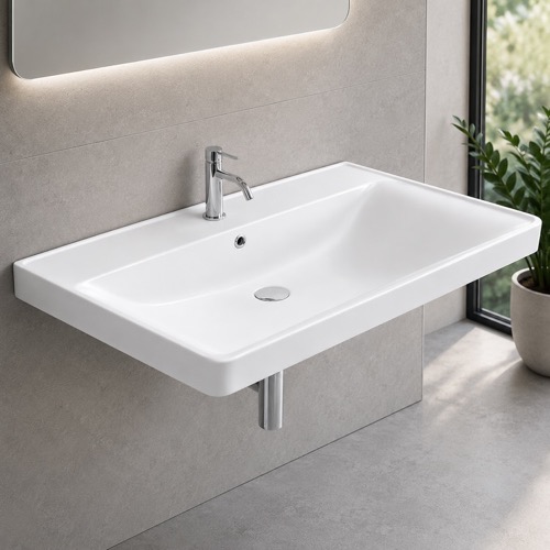 Rectangle White Ceramic Wall Mounted or Drop In Sink CeraStyle 079800-U