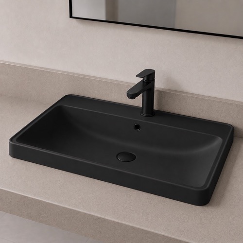 Black Ceramic Bathroom Sink, Drop In CeraStyle 079807-U/D-97