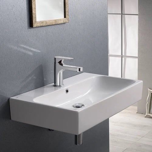 Rectangular White Ceramic Wall Mounted or Vessel Bathroom Sink CeraStyle 080000-U