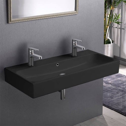 Trough Black Ceramic Wall Mounted or Vessel Sink CeraStyle 080507-U-97