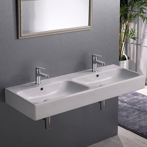 Double Rectangular Ceramic Wall Mounted or Vessel Sink CeraStyle 080700-U