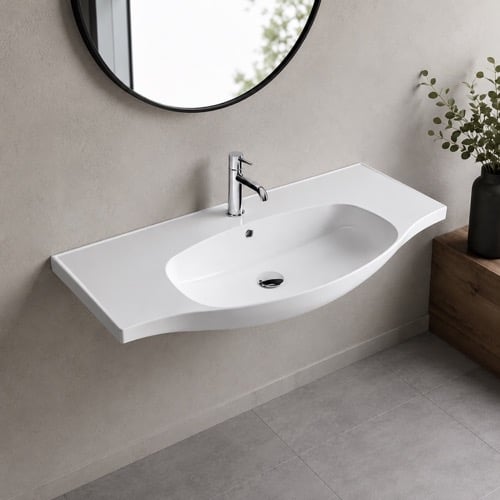 Wall Mount Sink - ADA, 40 Inch, Modern, With Counter Space, Ceramic CeraStyle 082600-U