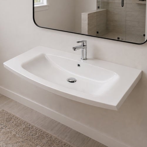 Wall Mount Sink - ADA, 35 Inch, Rectangular, Modern, Ceramic CeraStyle 090100-U