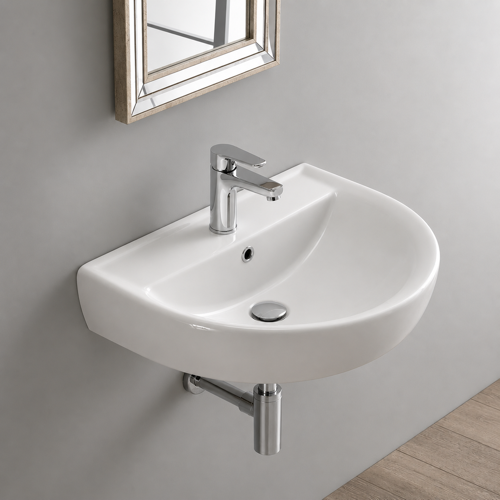 Round White Ceramic Wall Mounted Sink CeraStyle 003100-U