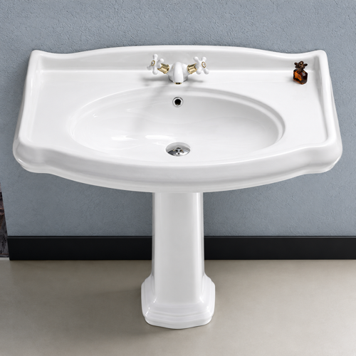 Classic-Style White Ceramic Pedestal Sink CeraStyle 030400-PED