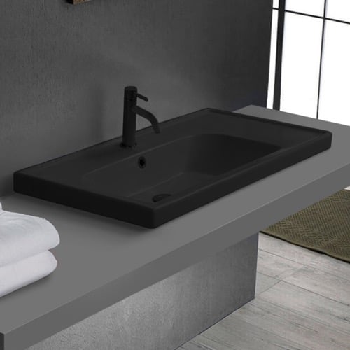 Black Drop In Sink With Counter Space, Modern, Rectangular Black Drop In Sink With Counter Space, Modern, Rectangular CeraStyle 031107-U/D
