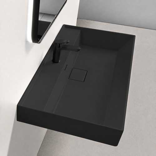 Rectangular Black Ceramic Wall Mounted or Drop In Sink CeraStyle 037307-U-97