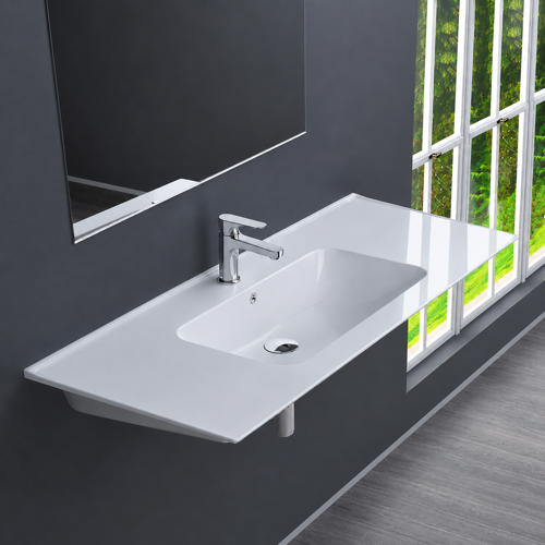 Rectangular White Ceramic Wall Mounted Sink CeraStyle 042500-U