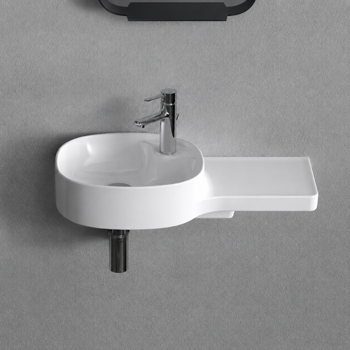 Narrow Ceramic Wall Mounted Sink With Counter Space CeraStyle 043700-U