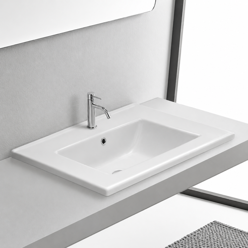 Drop In Bathroom Sink, White Ceramic, Rectangular CeraStyle 067300-U/D