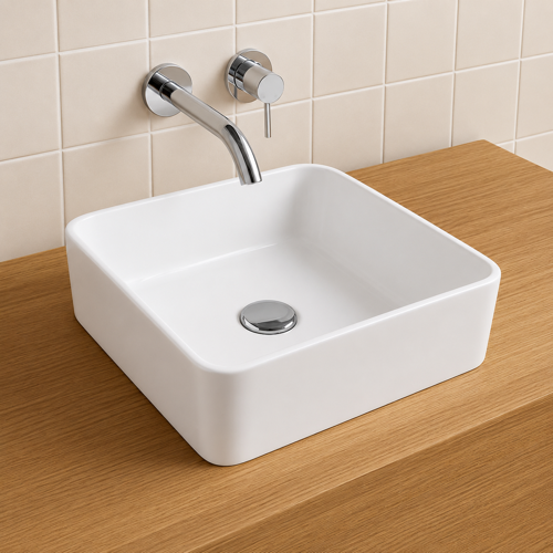 Square Vessel Sink, White Ceramic CeraStyle 076000-U
