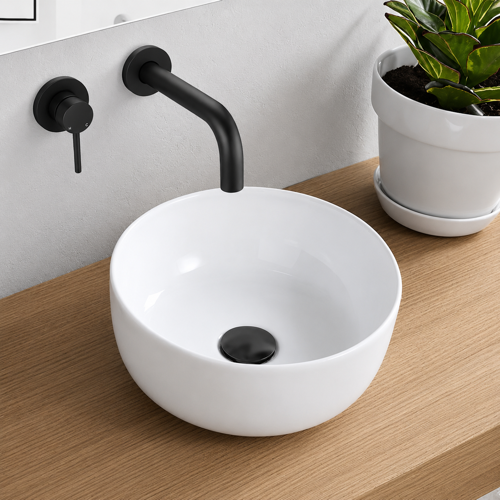 Small Vessel Sink, White Ceramic, Round CeraStyle 077600-U