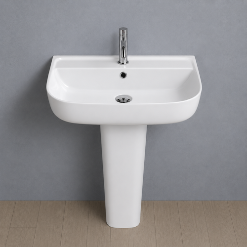 Rectangular White Ceramic Pedestal Sink CeraStyle 078500U-PED