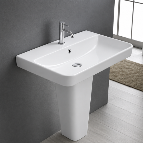 Rectangular White Ceramic Pedestal Sink CeraStyle 079600U-PED