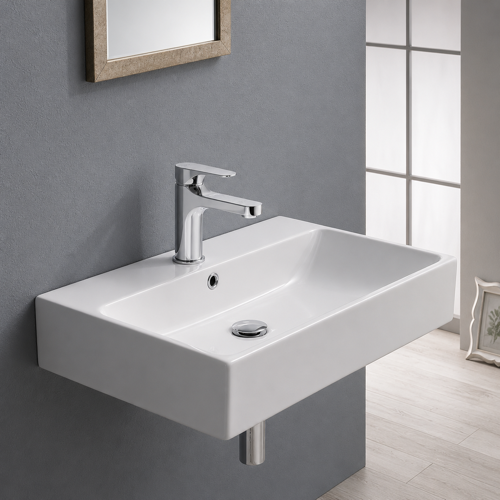 Rectangular White Ceramic Wall Mounted or Vessel Bathroom Sink CeraStyle 080000-U