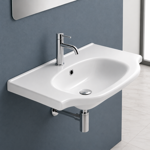 Rectangular White Ceramic Wall Mounted or Drop In Sink CeraStyle 081000-U